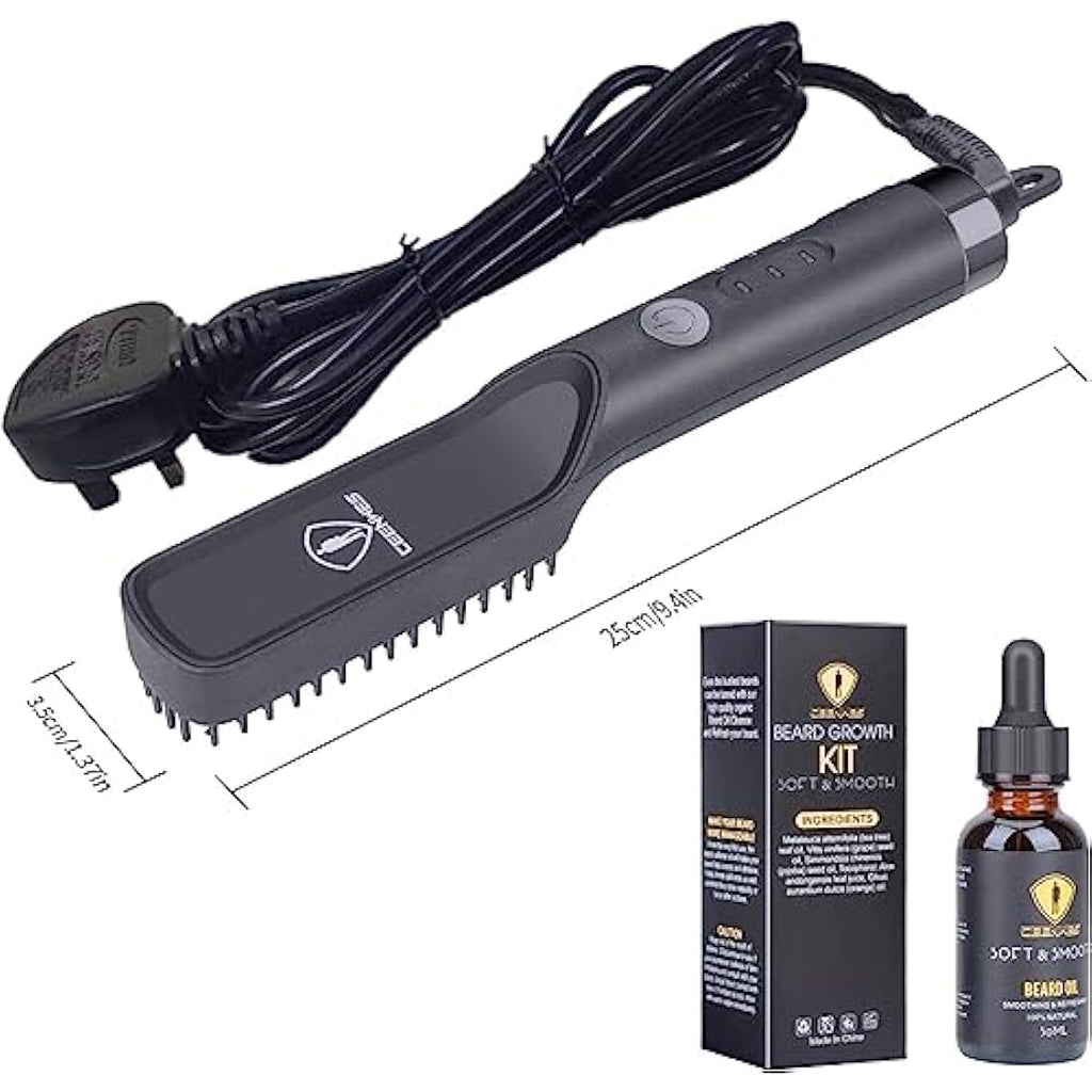 Ceenwes 3-in-1 Beard Straightener Kit | Ionic Hair Brush with Oil & Balm