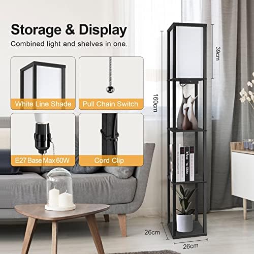 OUTON LED Floor Lamp with Shelves – Dimmable Light with USB Ports