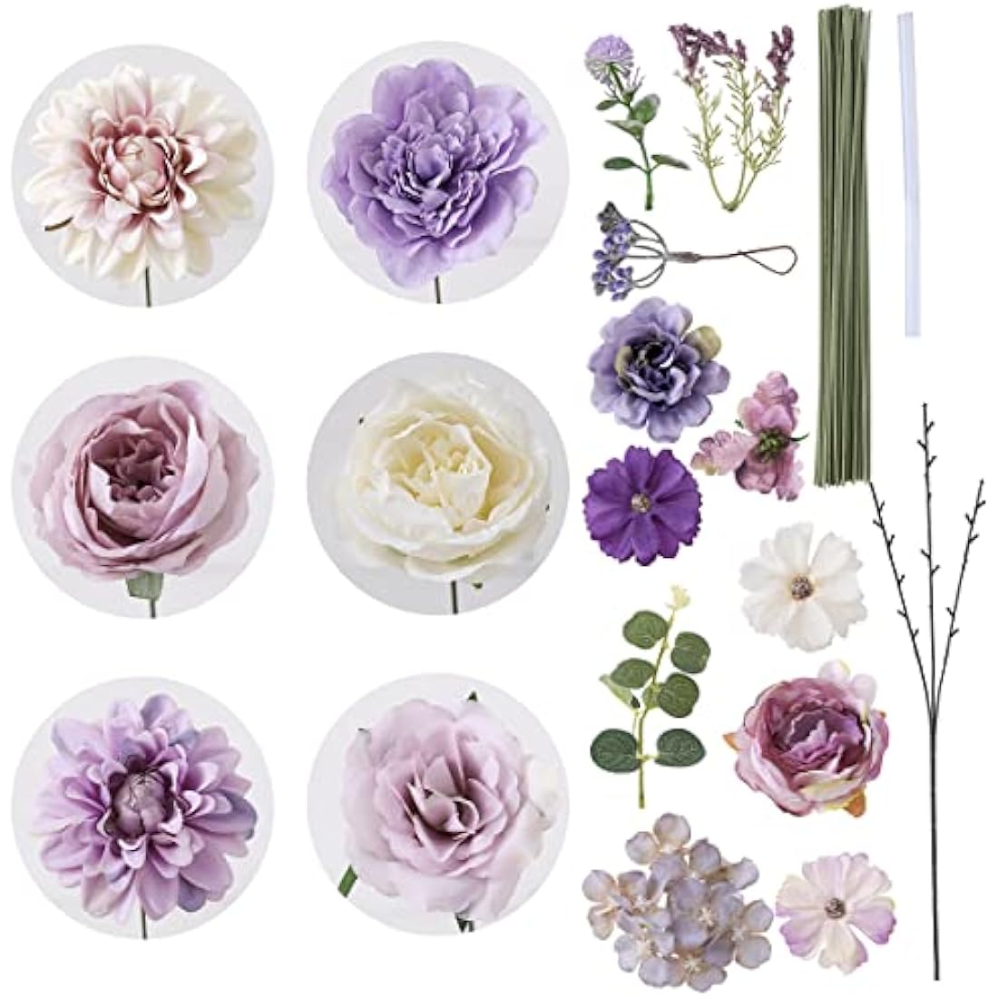 Garisey Artificial Flowers Combo Box Set | White Purple Silk Peony & Rose
