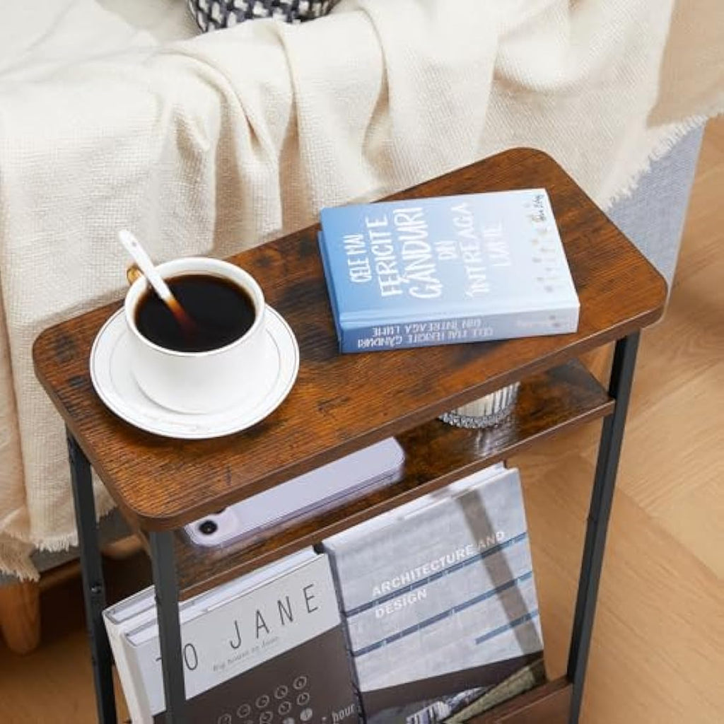 Jolof Store Narrow Side Table – Industrial Nightstand with Magazine Rack
