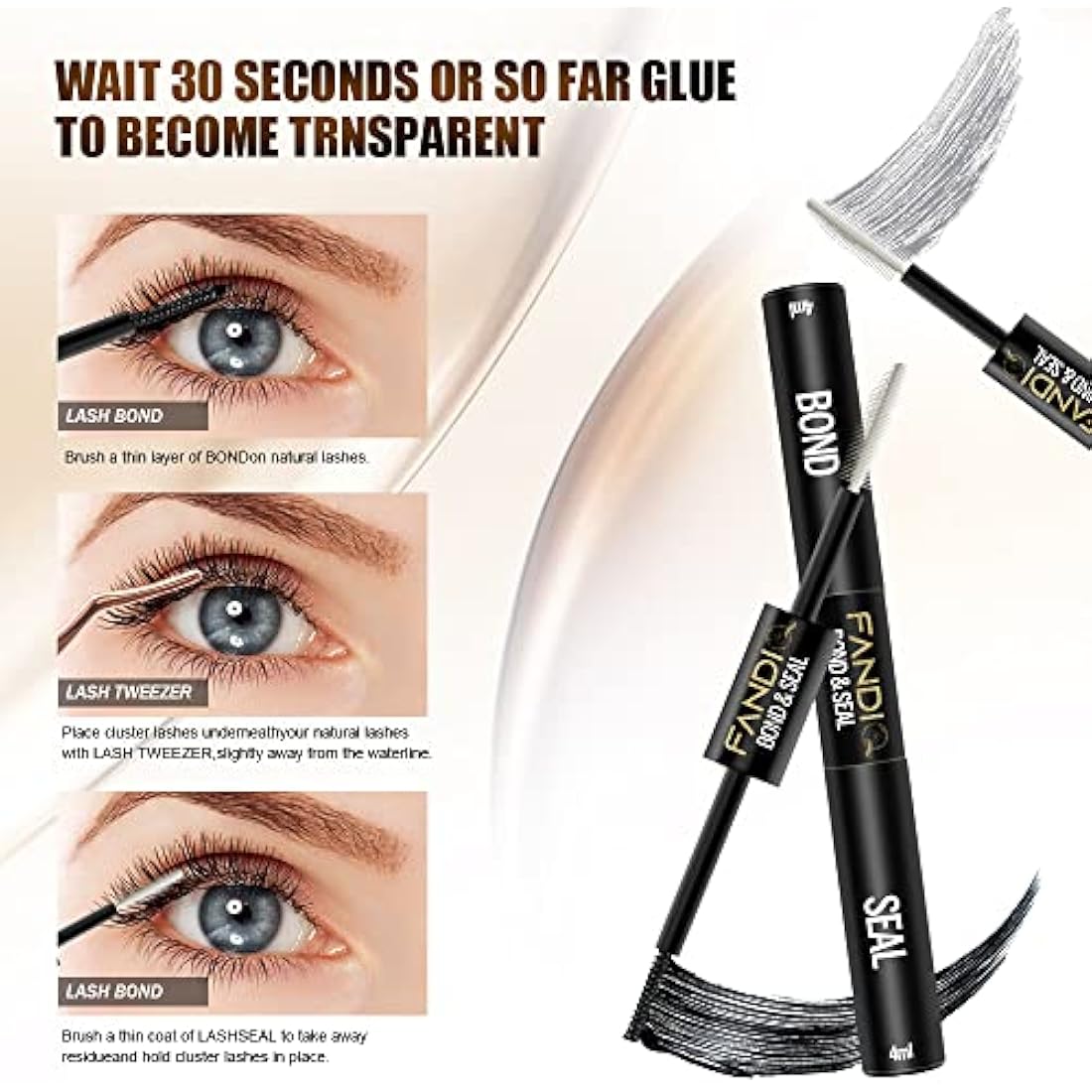 FANDIQ Lash Bond and Seal | Waterproof Cluster Eyelash Glue for DIY Extensions