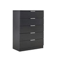 5-Drawer Chest – Black MDF Clothing Storage Cabinet