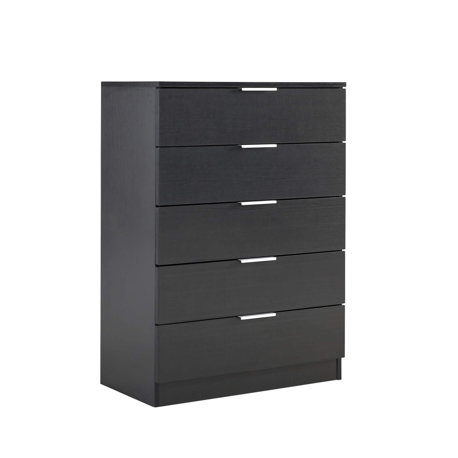 5-Drawer Chest – Black MDF Clothing Storage Cabinet