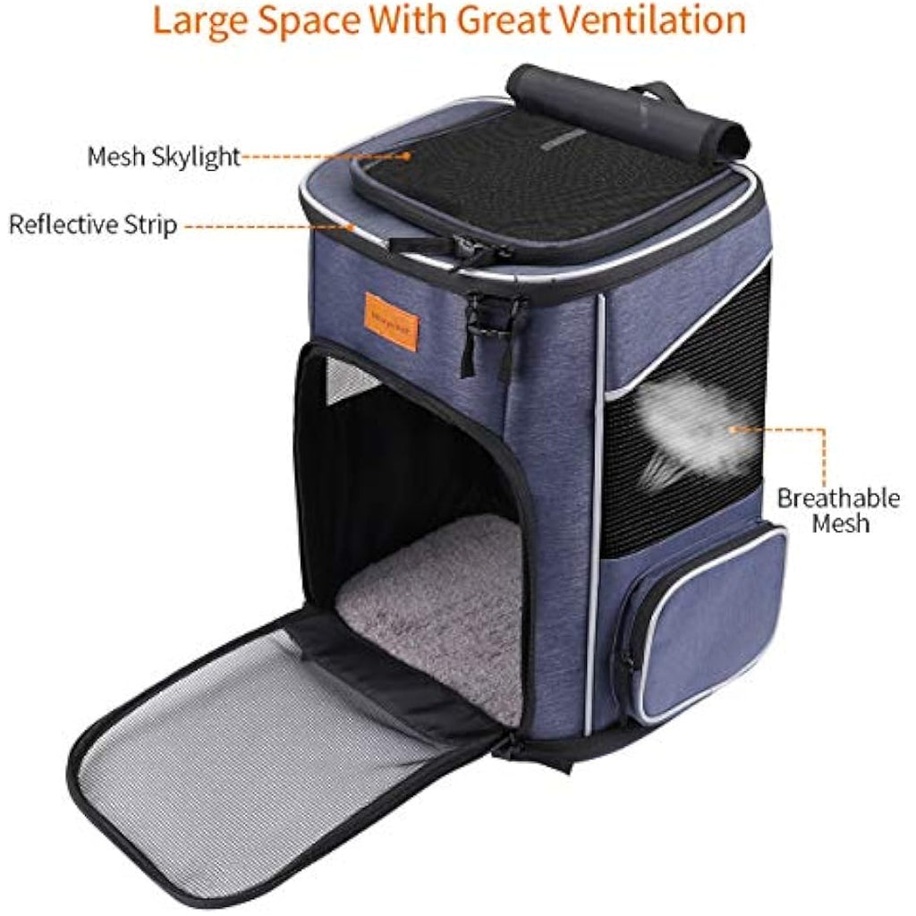 Morpilot Foldable Cat Carrier Backpack – Ventilated Pet Travel Bag, Blue