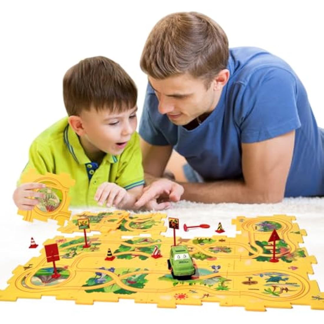 Dinosaur Puzzle Track with Rail Car – Educational Toy for Kids