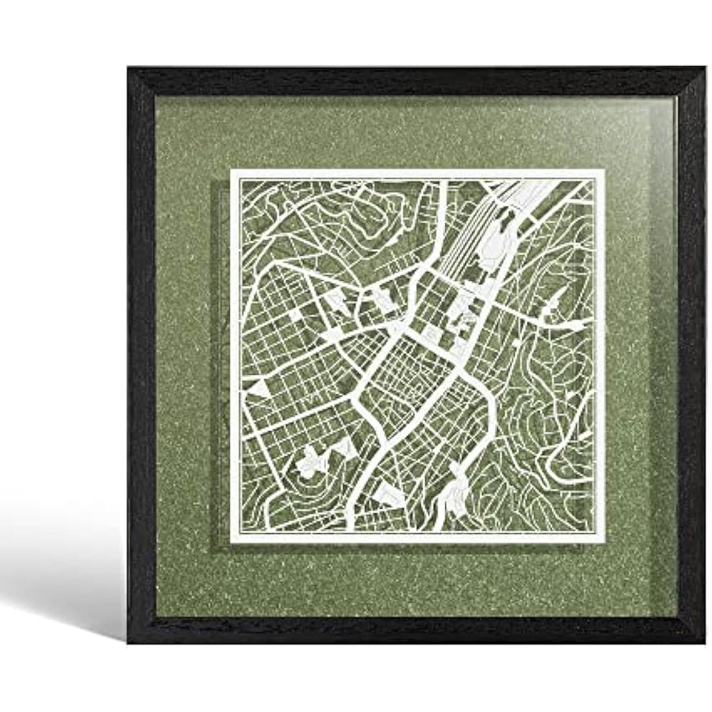 Stuttgart Paper Cut Map Wall Art – Jolof Store Framed 9x9 Decor