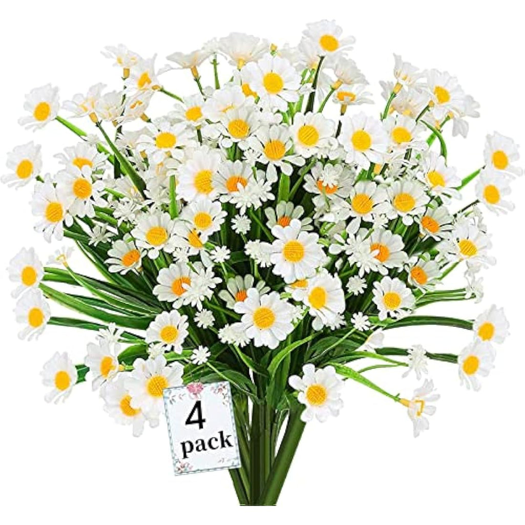 Jolof Store Artificial Daisy Flowers | 4PCS UV Resistant Faux Plants - White