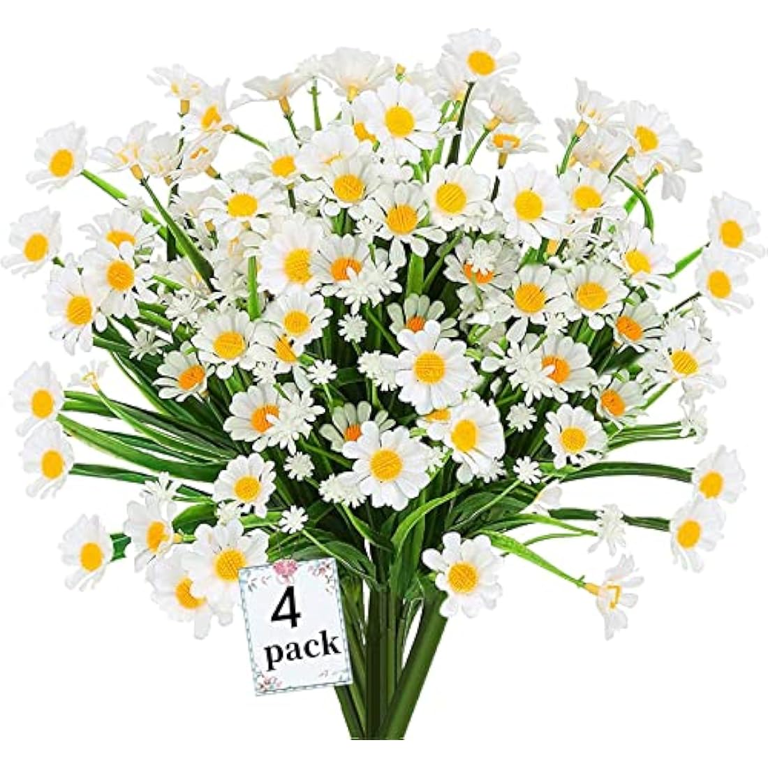 Jolof Store Artificial Daisy Flowers | 4PCS UV Resistant Faux Plants - White
