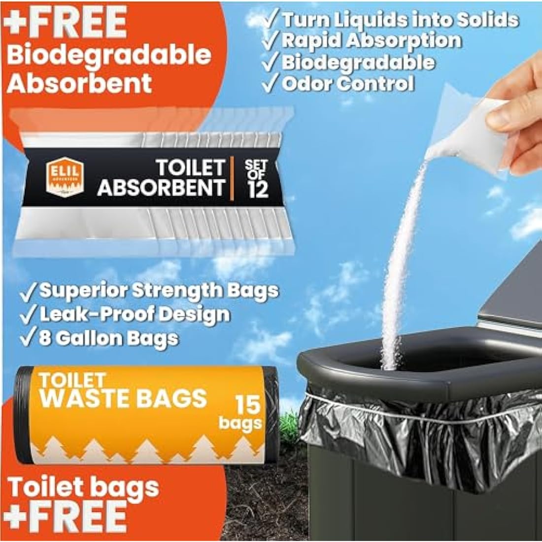 Jolof Store Portable Camping Toilet – Extra Tall Folding Potty with Lid