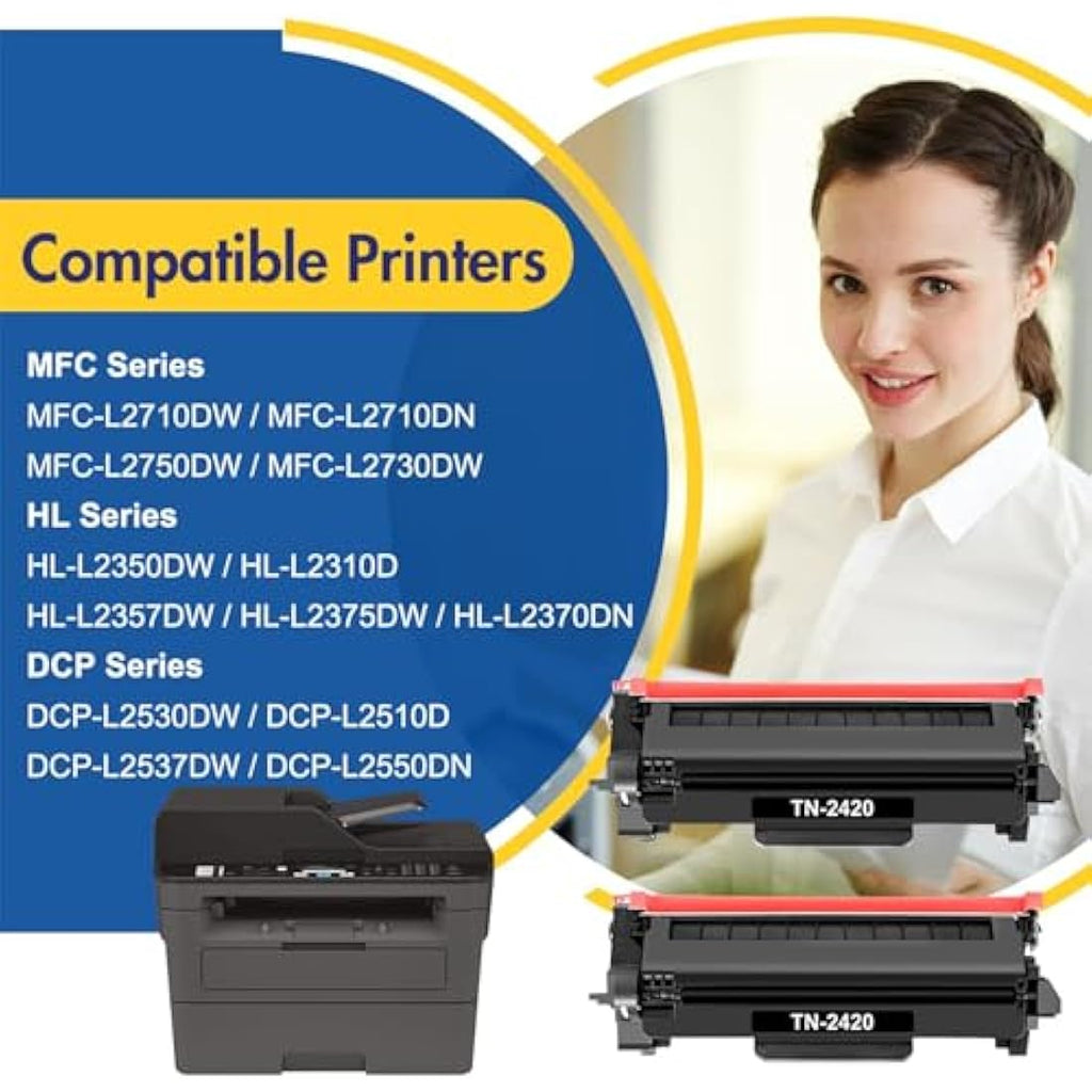 Jolof Store TN2420 Black Toner Cartridge for Brother MFC-L2710DW - 2-Pack