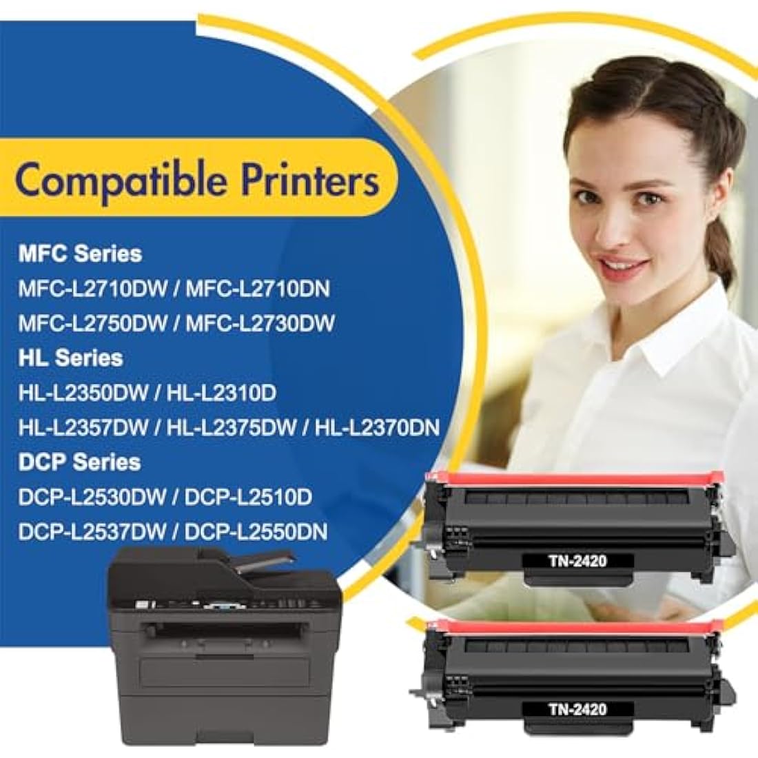 Jolof Store TN2420 Black Toner Cartridge for Brother MFC-L2710DW - 2-Pack