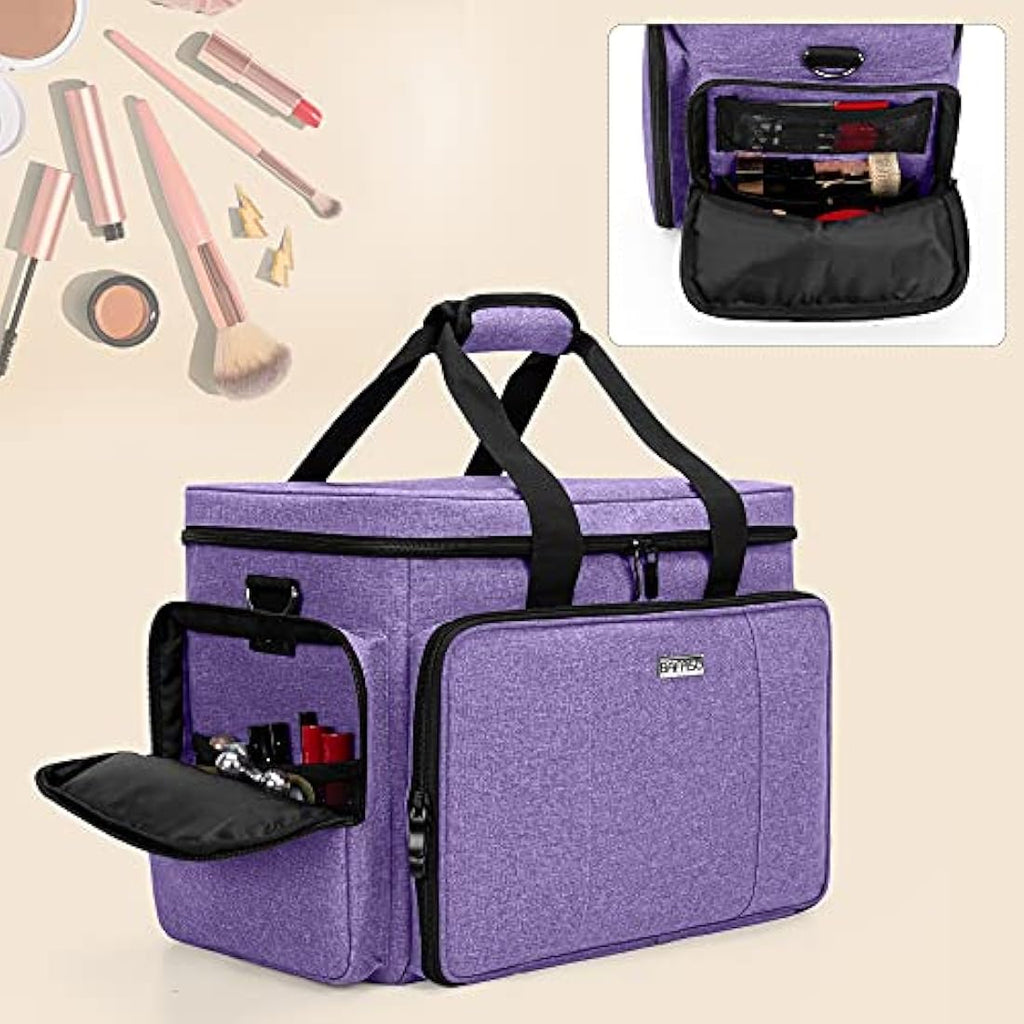 BAFASO Large Travel Makeup Bag | Professional Cosmetic Case - Purple
