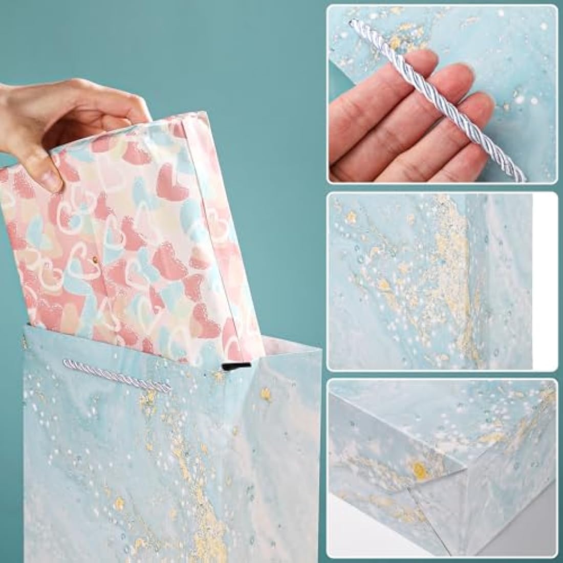 Jolof Store Marbling Gift Bags with Handles and Tissue Paper – 10 Pack