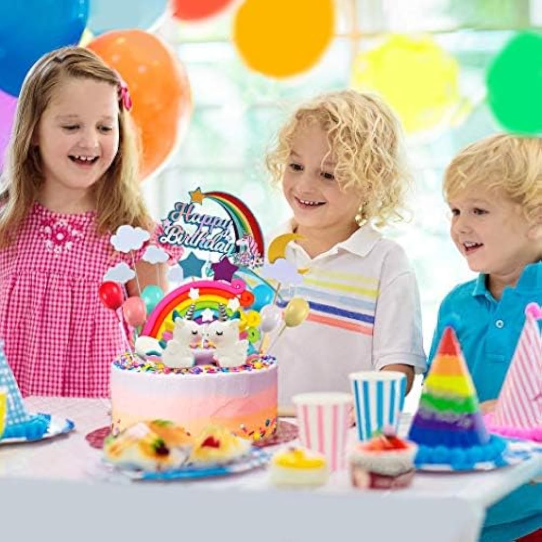 iZoeL 21pcs Unicorn Cake Topper Kit – Rainbow & Cloud Birthday Decoration