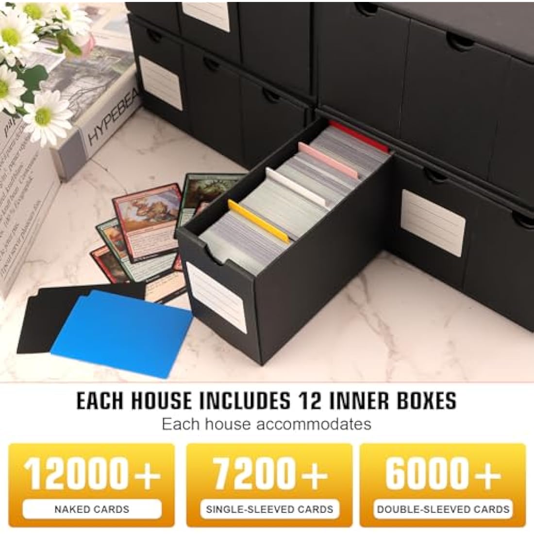 QLOUNI 12000+ Trading Card Storage Box – 12 Pack Cardboard TCG Organizer