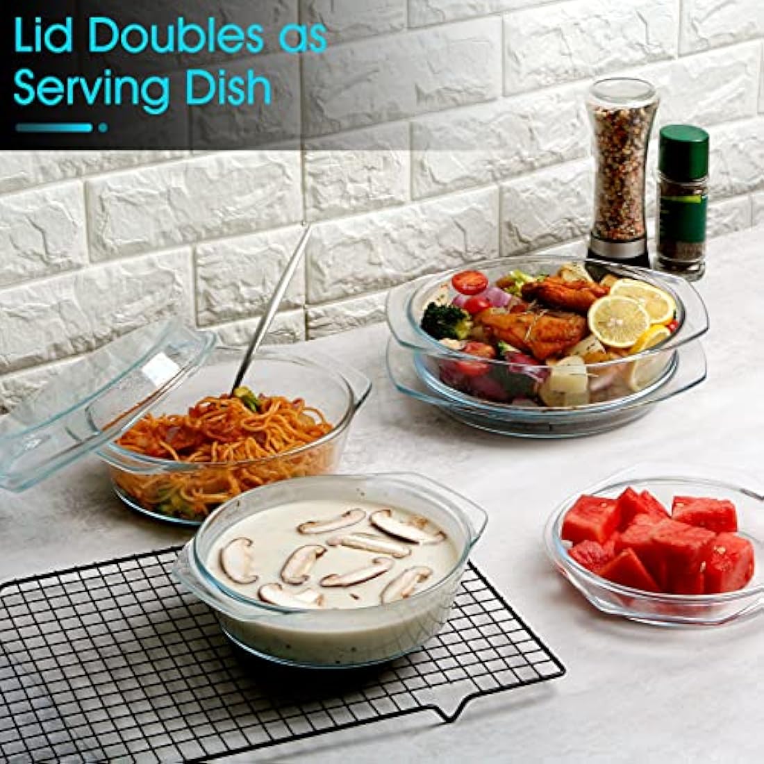 NUTRIUPS Tempered Glass Casserole Dish Set with Lids – 3 Piece Stackable