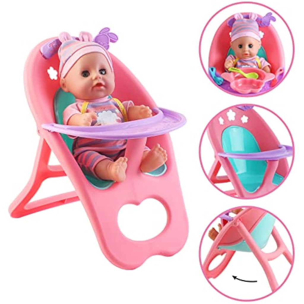 deAO My First Baby Doll Play Set – 21 Piece Toy Set with Crib & High Chair