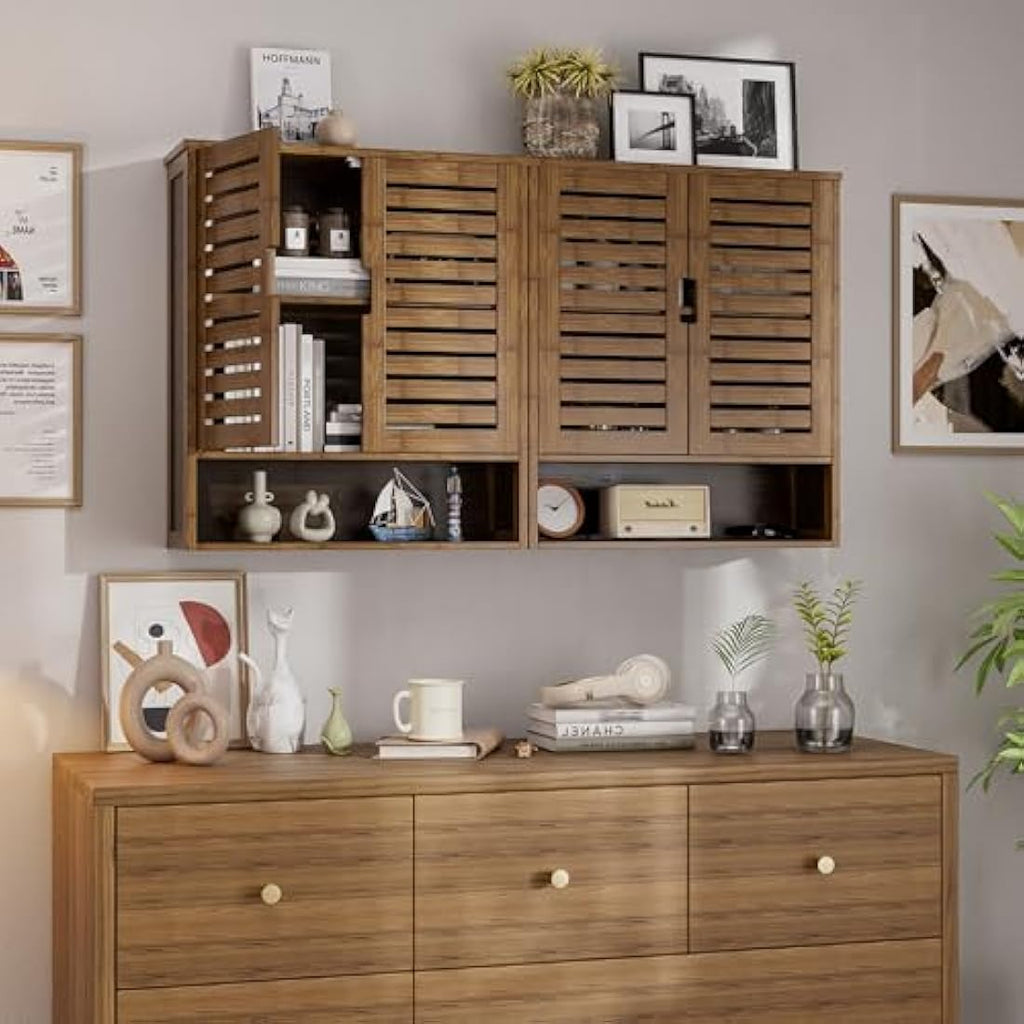 SMIBUY Bamboo Wall Mounted Bathroom Cabinet – Over-The-Toilet Storage, Walnut