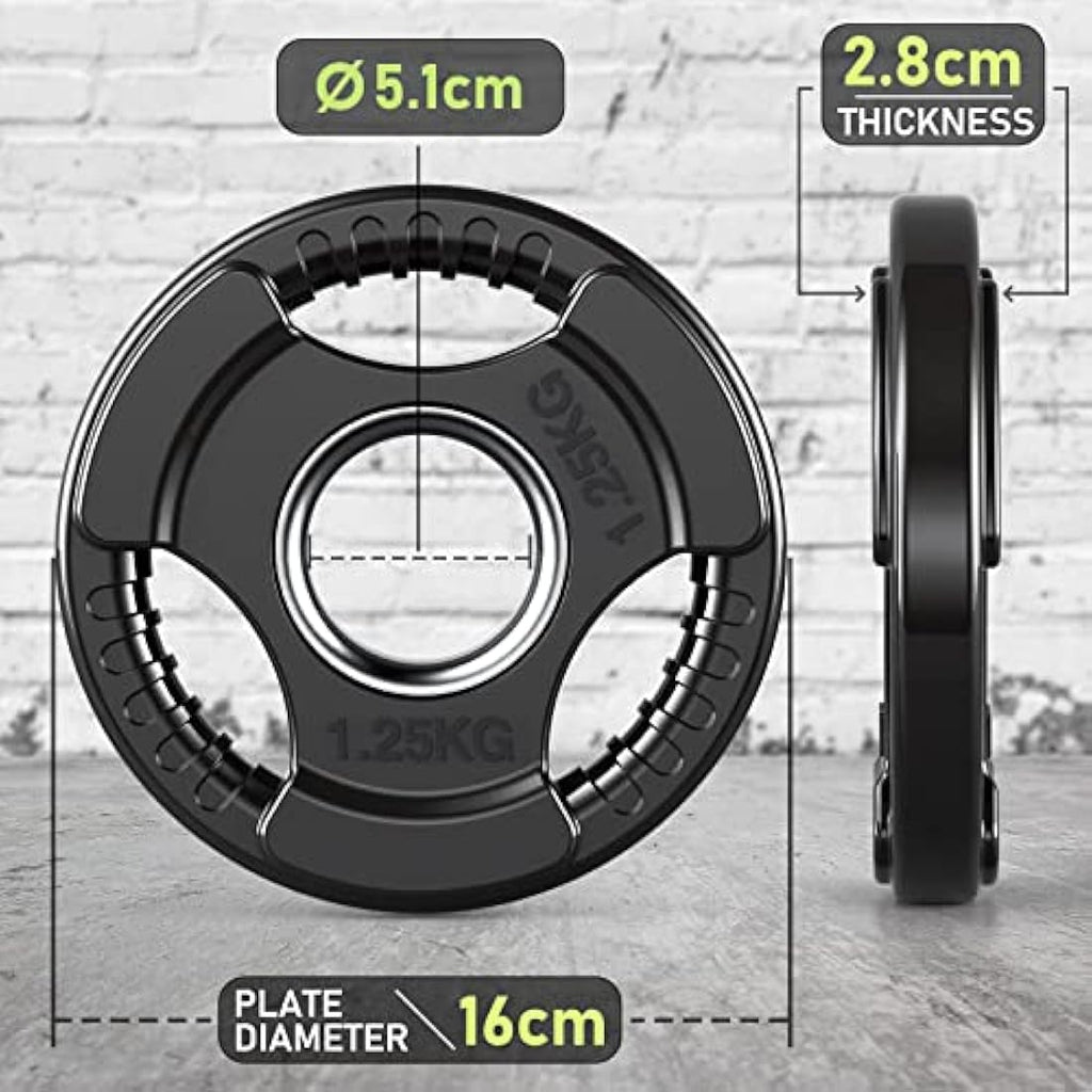 PhysKcal Olympic Weight Plates | Rubber Coated Cast Iron Tri-Grip Discs