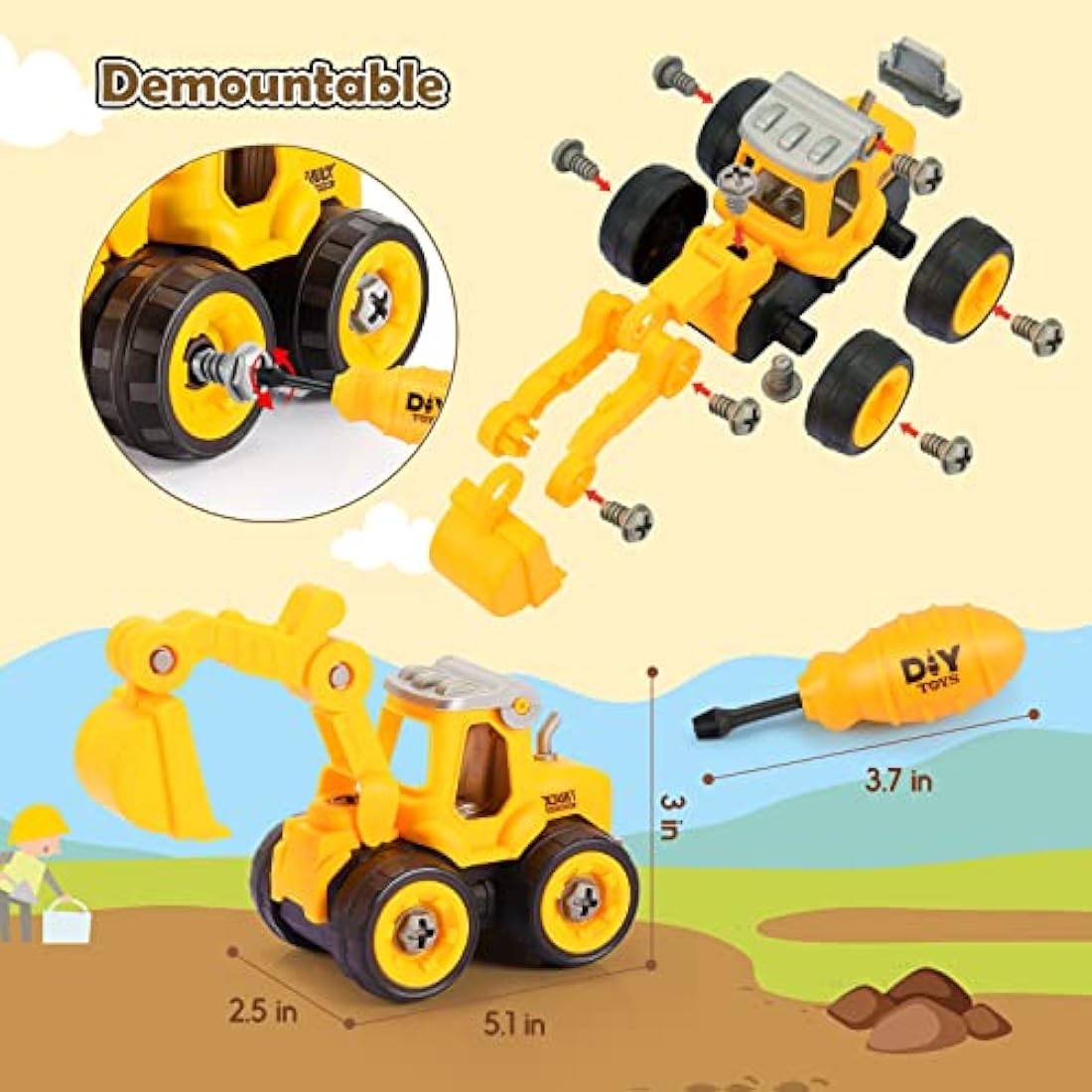 4-in-1 DIY Take-Apart Construction Truck Building Toy Set