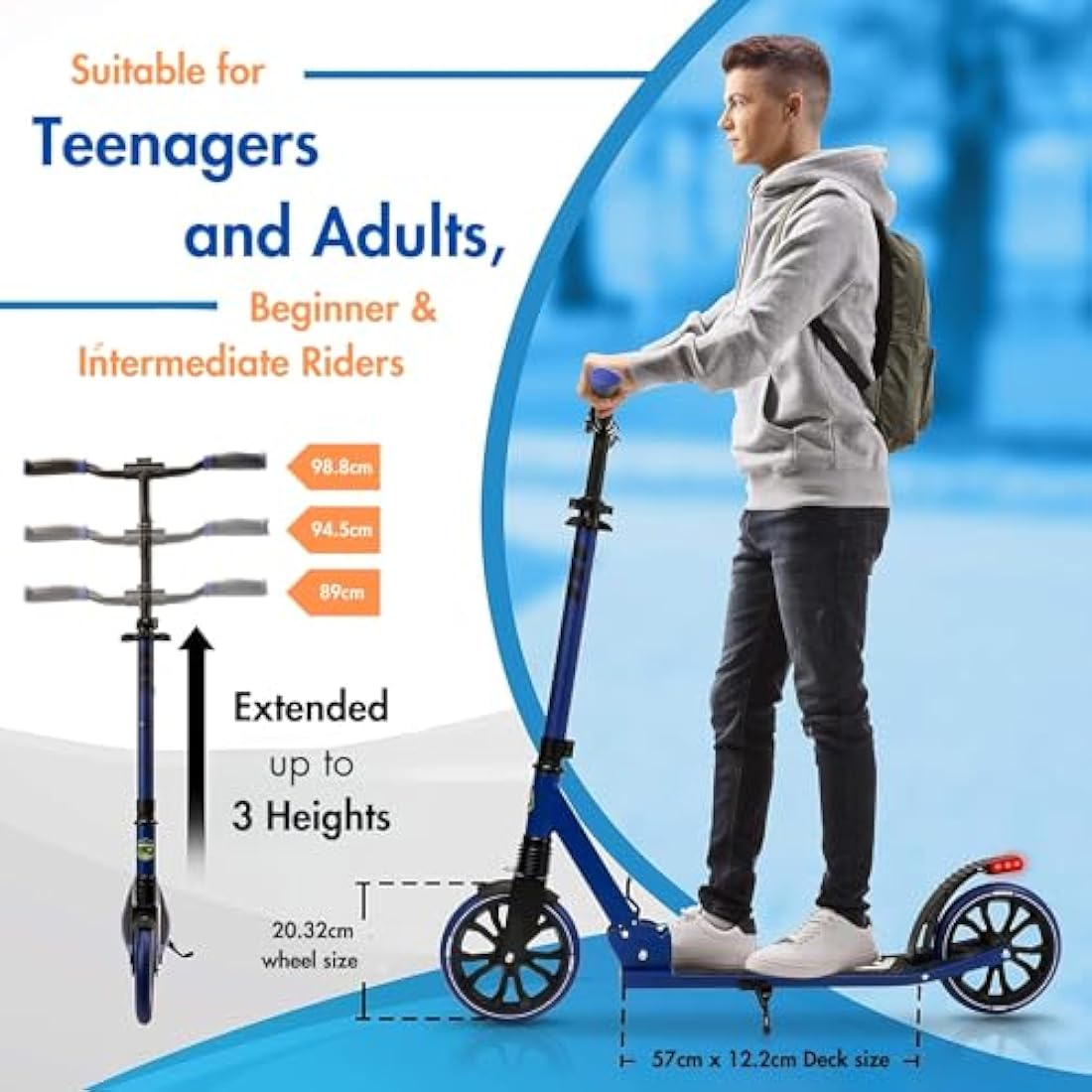 SereneLife Folding Kick Scooter – Adjustable LED Big Wheels for Kids & Teens