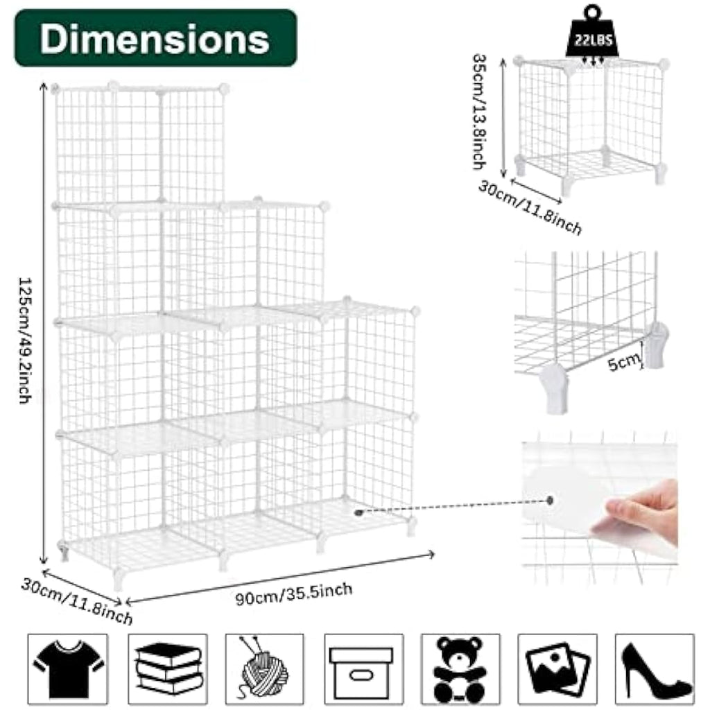 AWTATOS 9-Cube Wire Storage Shelves | Modular DIY Bookcase Unit, White