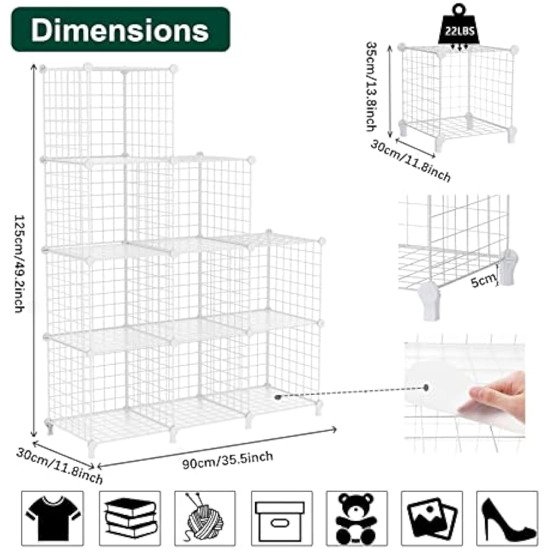 AWTATOS 9-Cube Wire Storage Shelves | Modular DIY Bookcase Unit, White