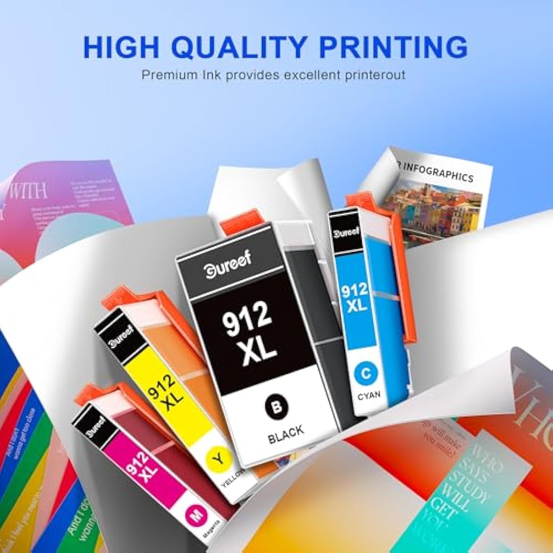 Gureef 912XL Ink Cartridges Replacement for HP OfficeJet Pro 8020 (4-Pack)