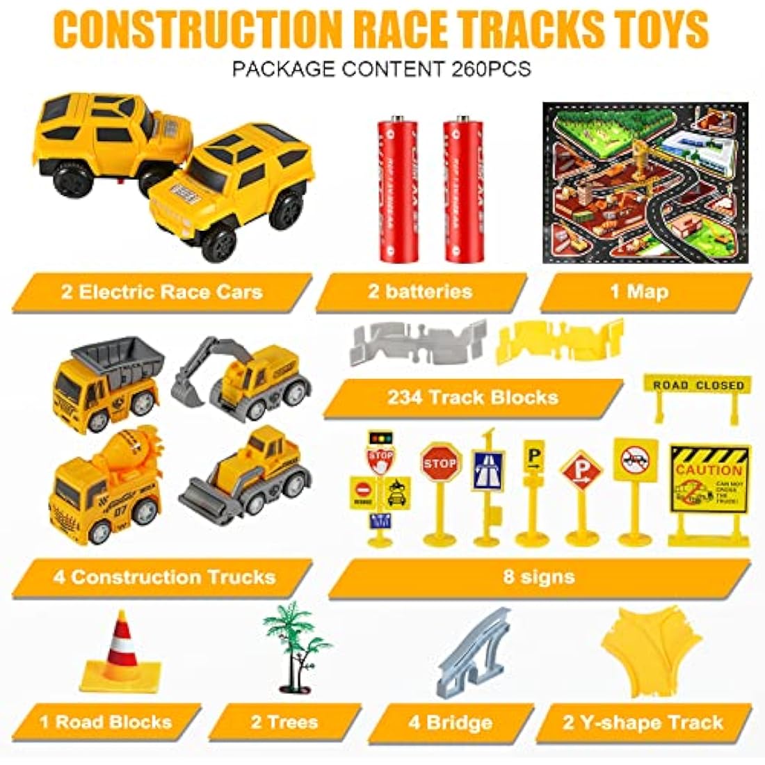 Construction Race Track Set – 260 Piece Flexible DIY Toy Kit