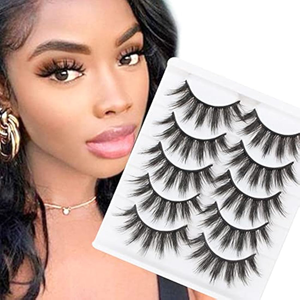 Jolof Store 3D Faux Mink Natural Wispy Eyelashes – 5 Pairs Pack