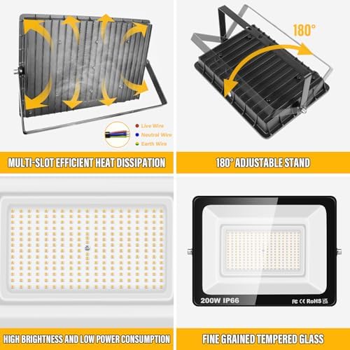 RIGIDON 200W LED Outdoor Flood Light | 20000LM IP66 Waterproof Security Lamp