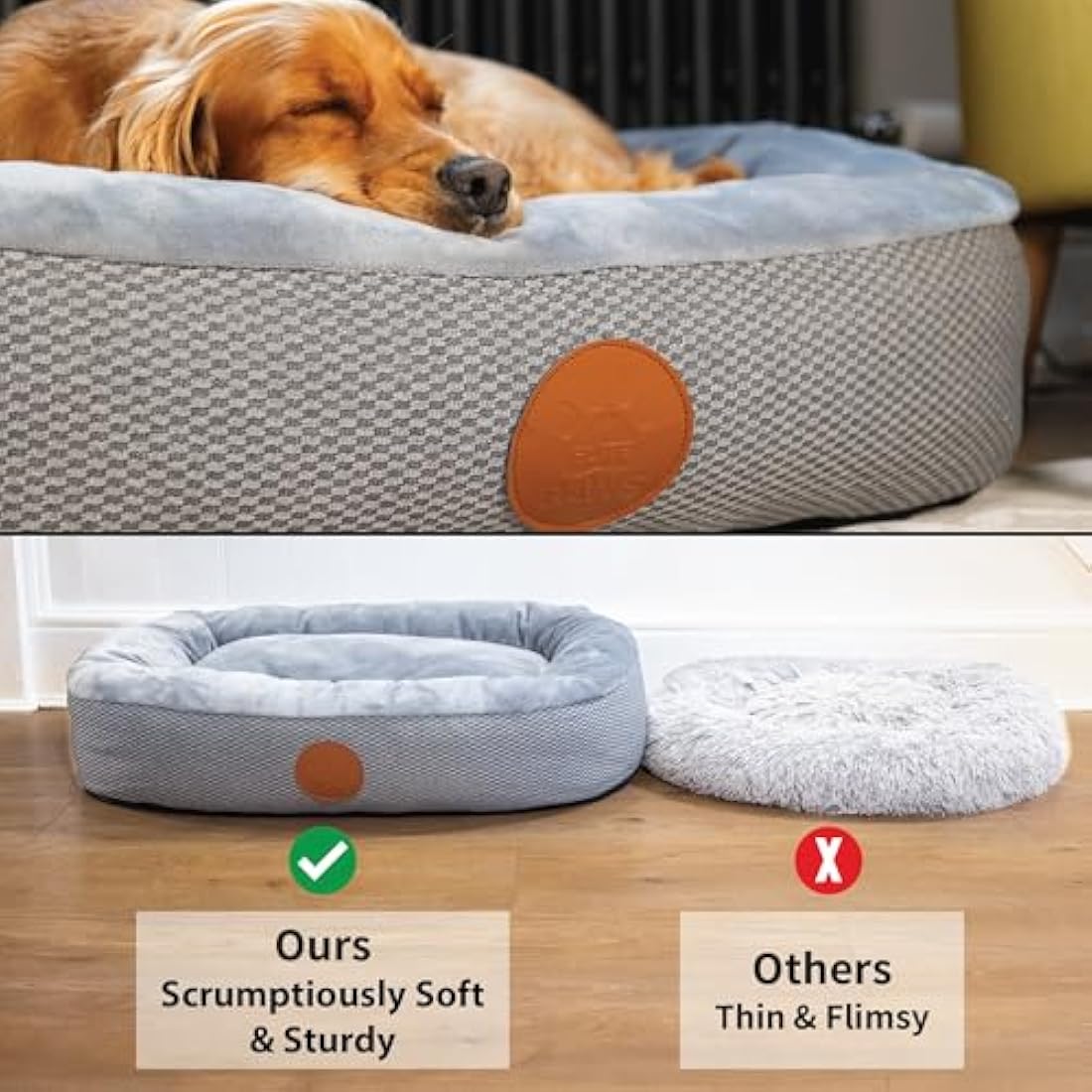Elite Paws UK Orthopaedic Dog Bed – Bolstered Fleece Bed in Light Grey