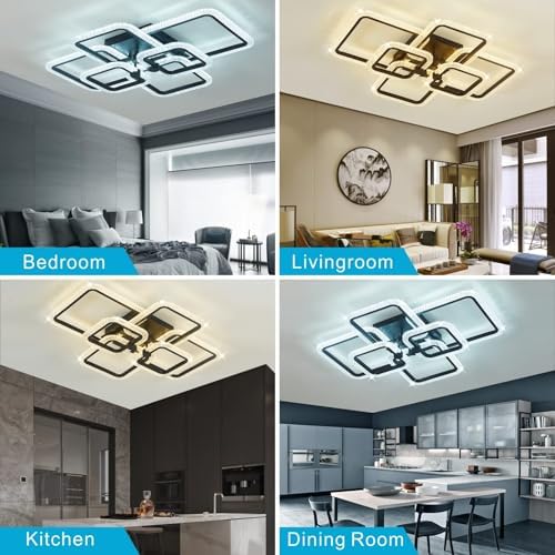 HiHiHomy Modern LED Ceiling Light | Dimmable 6-Square Flush Mount Lamp