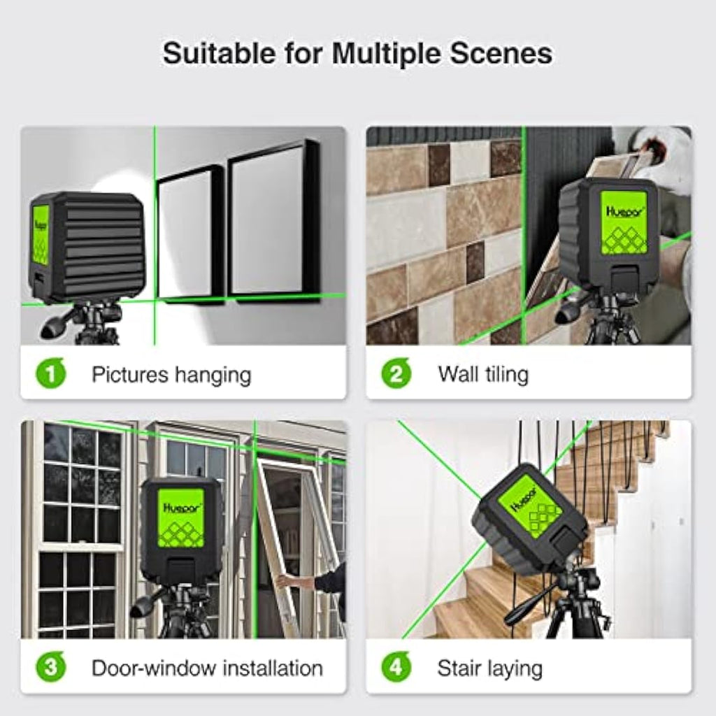 Huepar Green Beam Self-Leveling Laser Level – Cross Line Alignment Tool