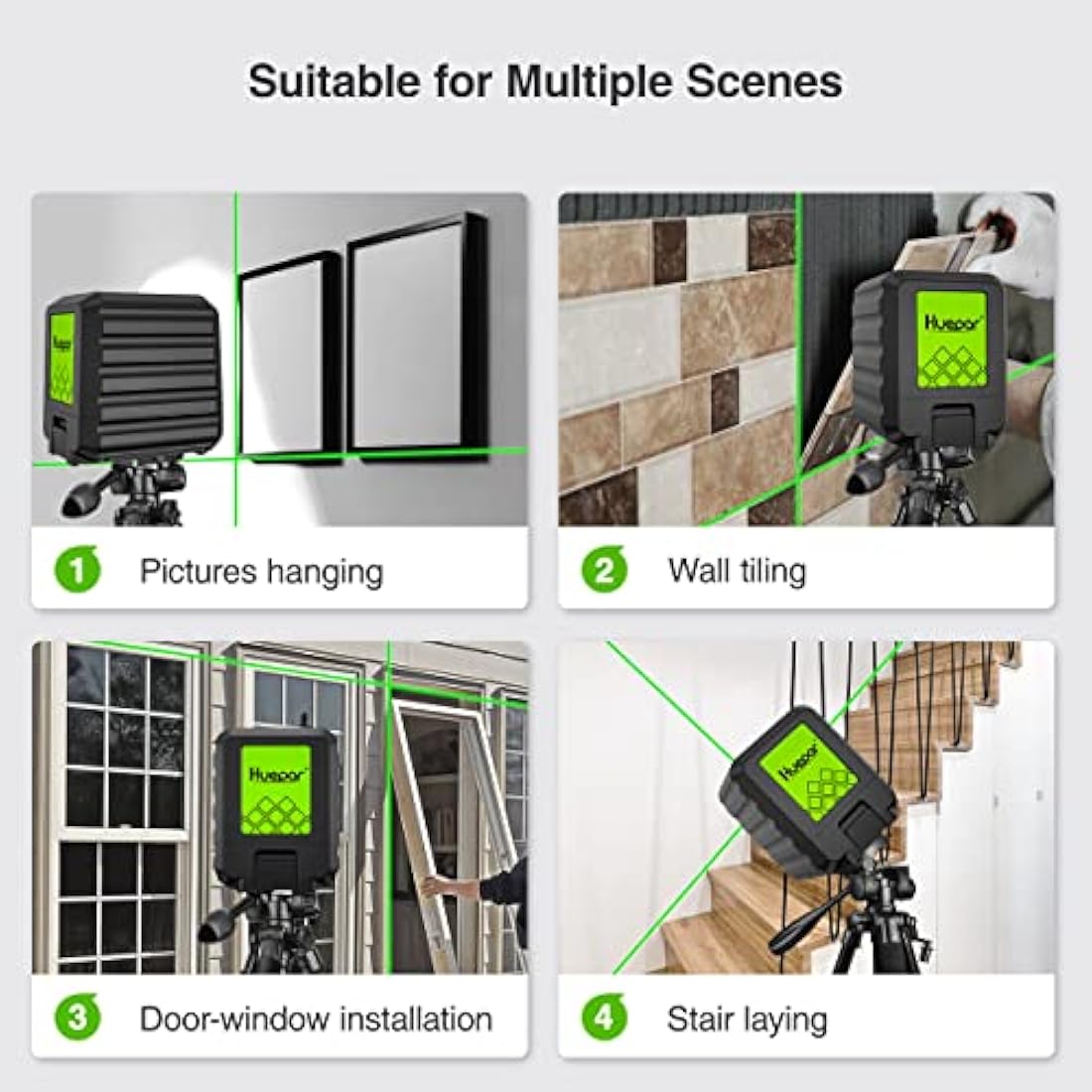 Huepar Green Beam Self-Leveling Laser Level – Cross Line Alignment Tool
