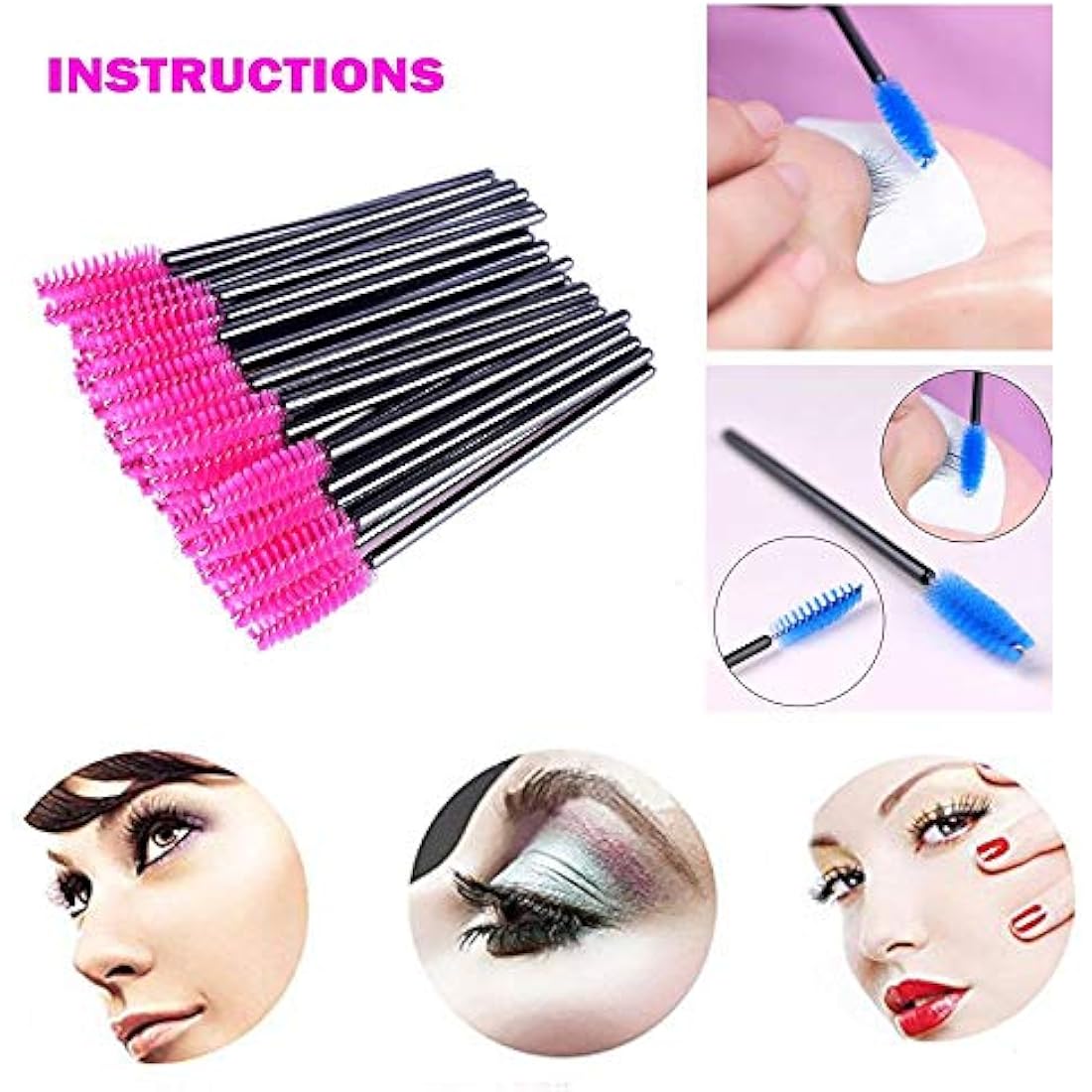 Jolof Store 50 PCS Disposable Eyelash Brushes – Mascara Wands (Black-Rose)