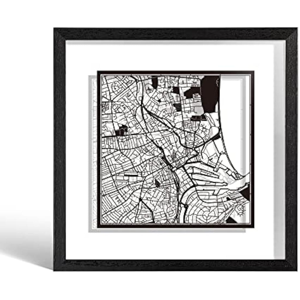 O3 Design Studio Aberdeen Paper Cut Map | Framed Wall Art Decor