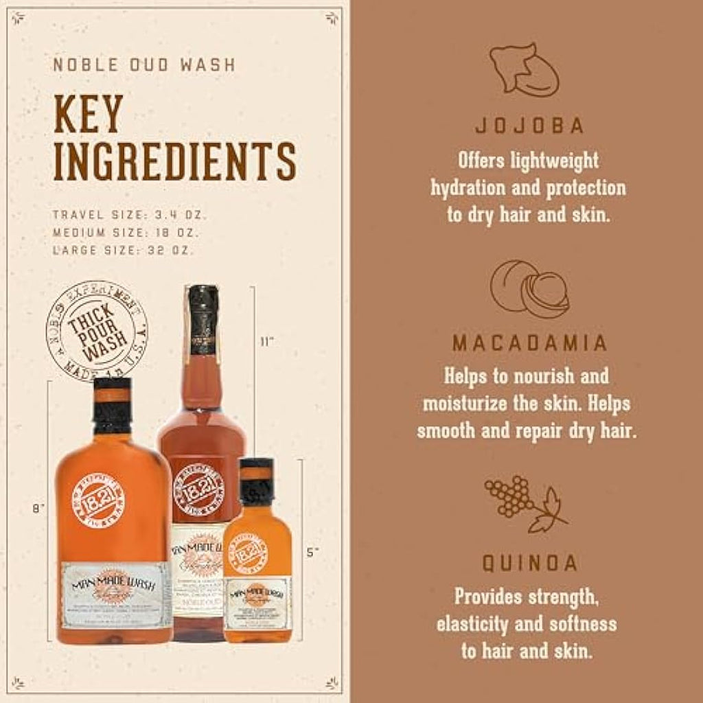 18.21 Man Made Noble Oud 3-in-1 Body Wash for Men - 32 oz Bottle