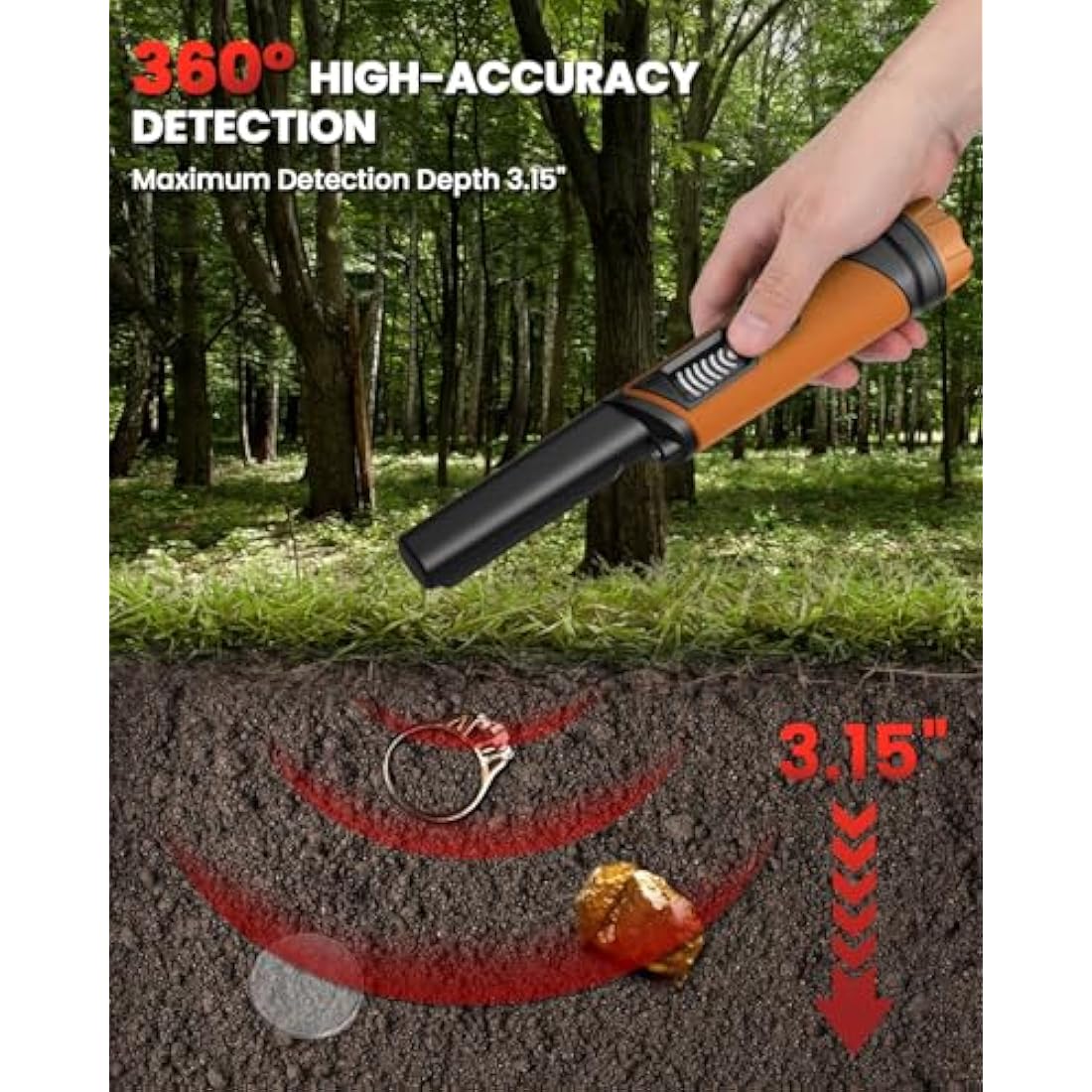 DR.ÖTEK Waterproof Metal Detector Pinpointer with LCD Screen – Orange