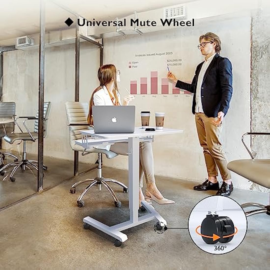 BONTEC Mobile Standing Desk – Height Adjustable Two-Tier Laptop Workstation