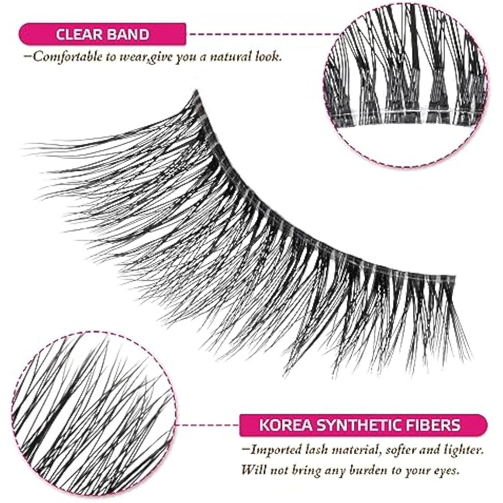 DYAFIN 3D Natural False Eyelashes | 16mm Wispy Clear Band Lashes - 8 Pairs