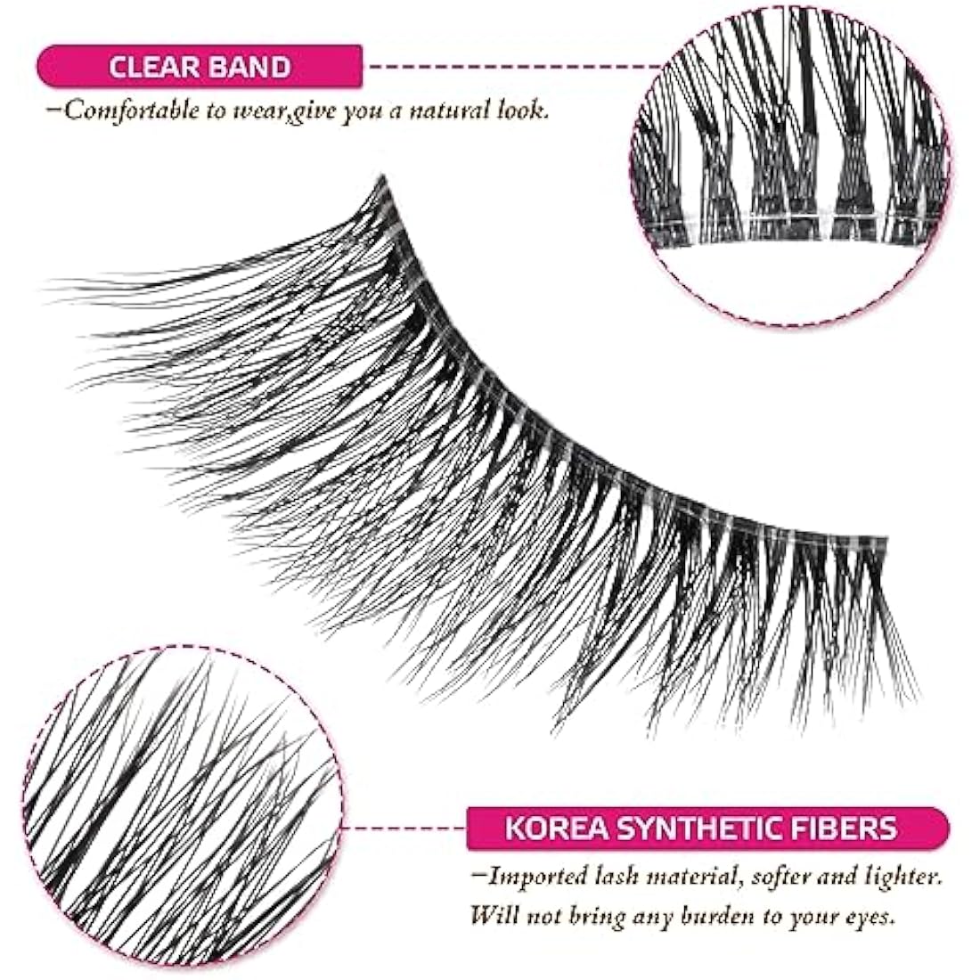 DYAFIN 3D Natural False Eyelashes | 16mm Wispy Clear Band Lashes - 8 Pairs