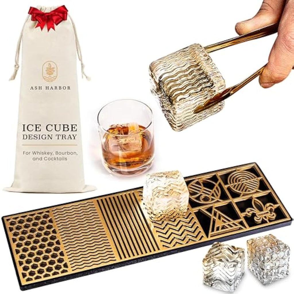 Ash Harbor Ice Designer Tray – Aluminum Stamp for Whiskey Cocktails