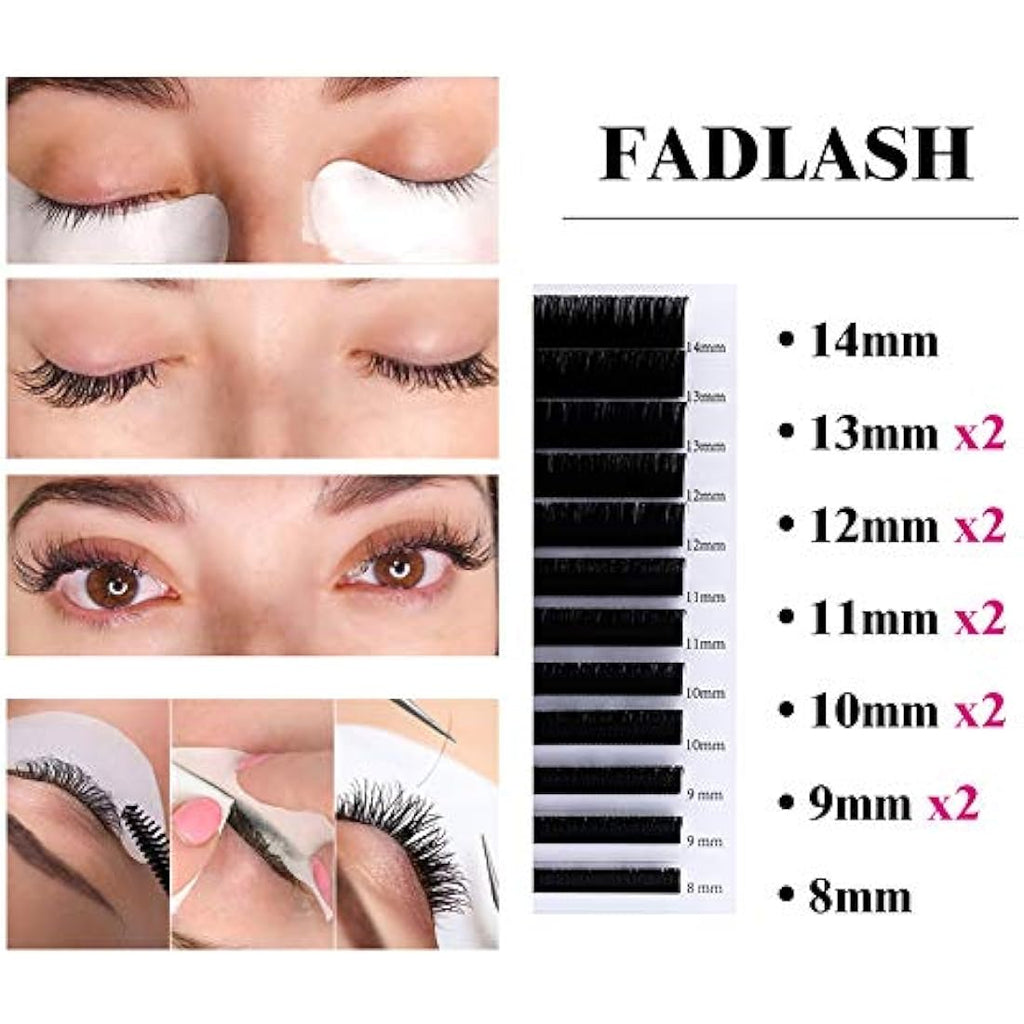 Fadlash Classic Eyelash Extensions | 0.07mm D Curl Matte Black PBT Silk