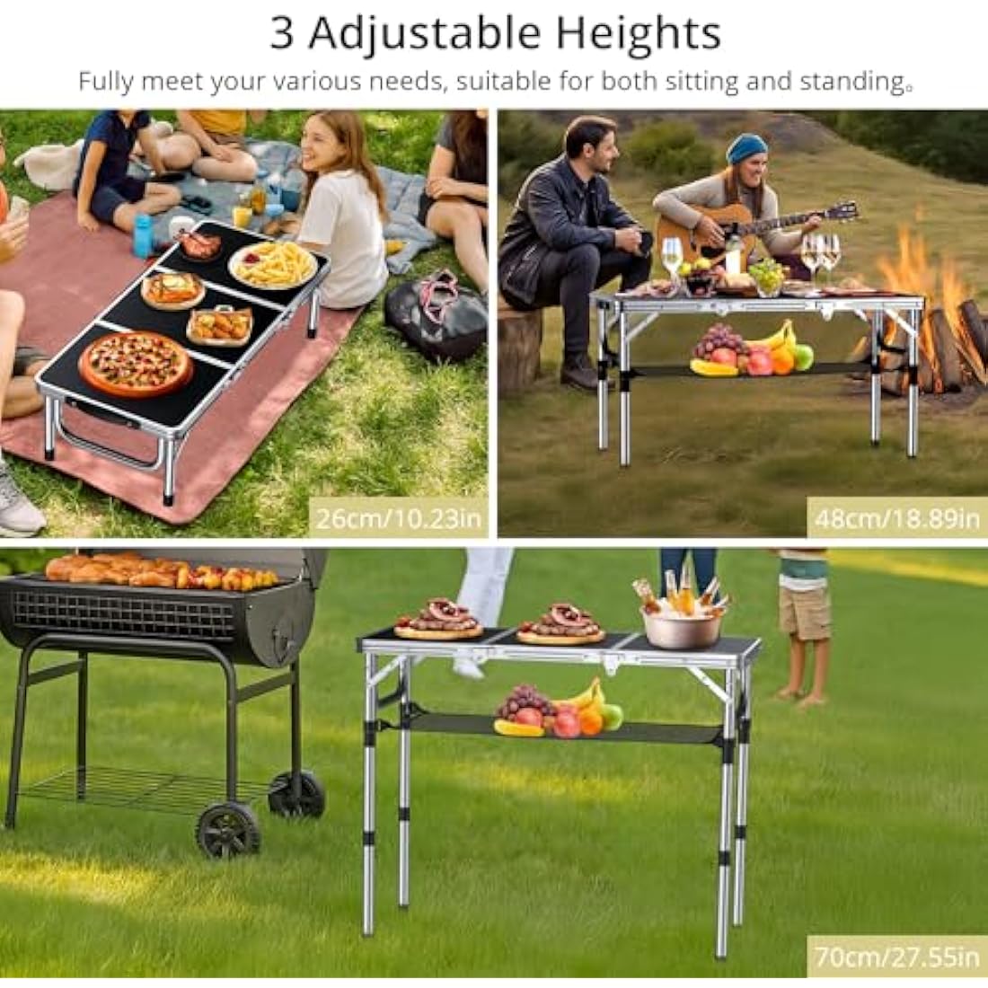 Anbte Folding Camping Table | Adjustable Aluminum Portable Picnic Table