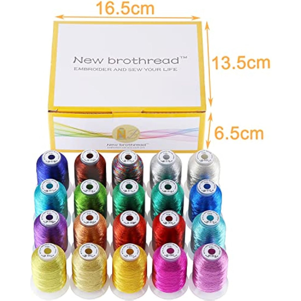 New brothread Metallic Machine Embroidery Thread Kit - 20 Spools, 500M