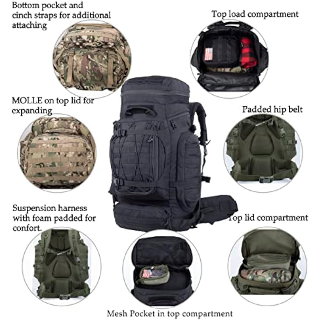 Backferry 70L Military Tactical Backpack | Internal Frame Hiking Rucksack