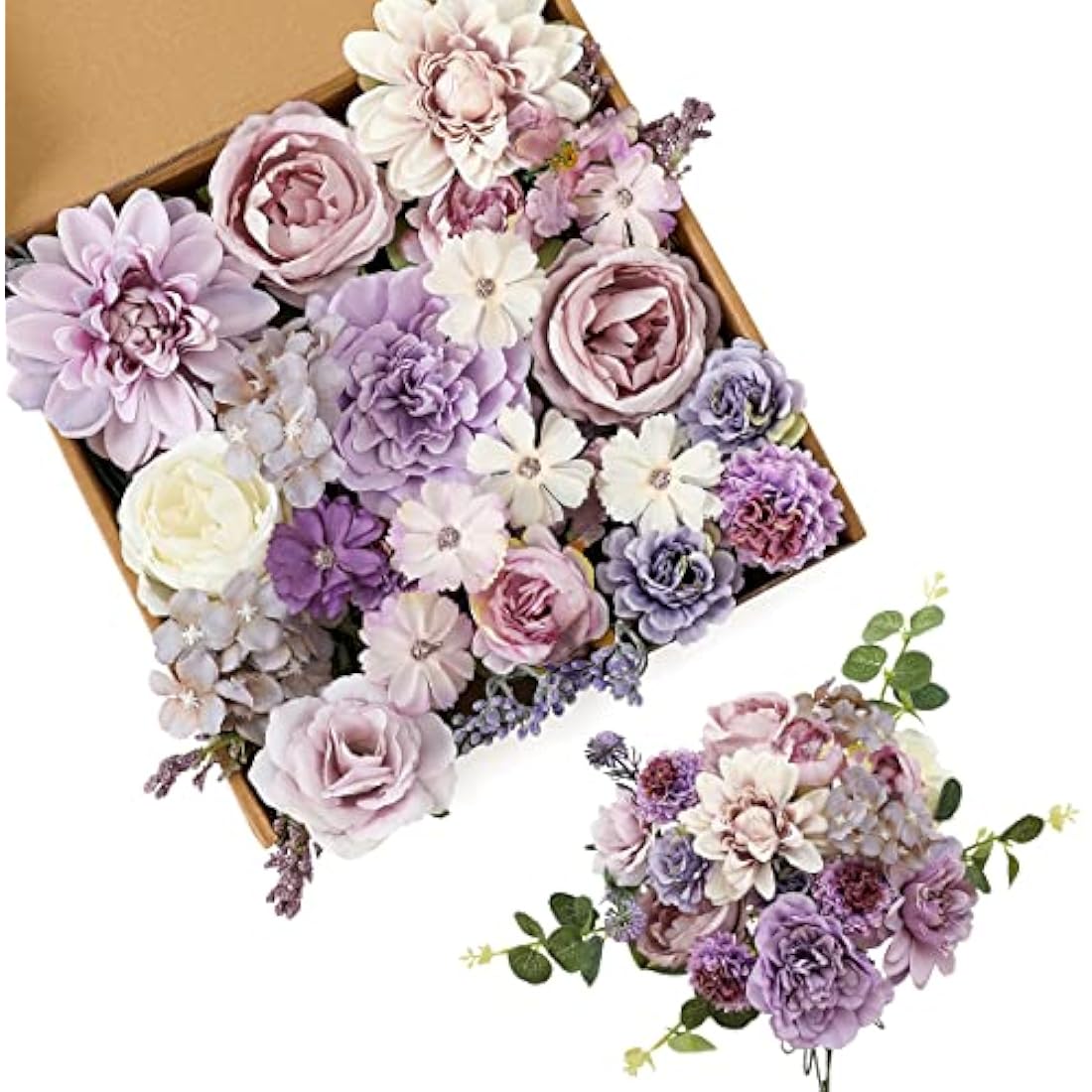 Purple Silk Artificial Flowers | DIY Wedding Bouquet Set