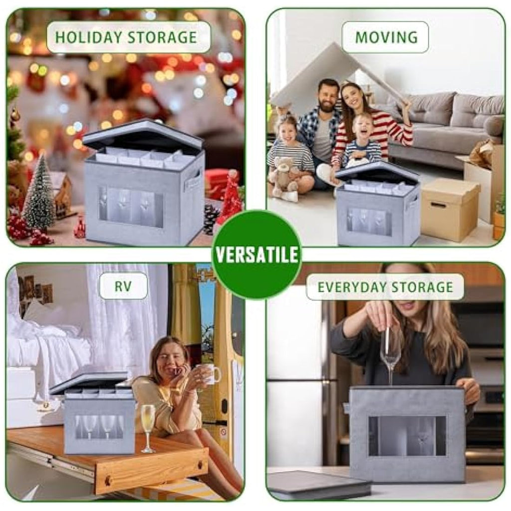 VENO Champagne Flute Storage Box | 12 Glass Organizer with Dividers | 2 Pack