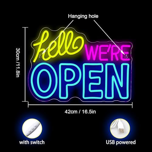 Ineonlife Dimmable LED Open Neon Sign – USB Powered Wall Decor for Shops